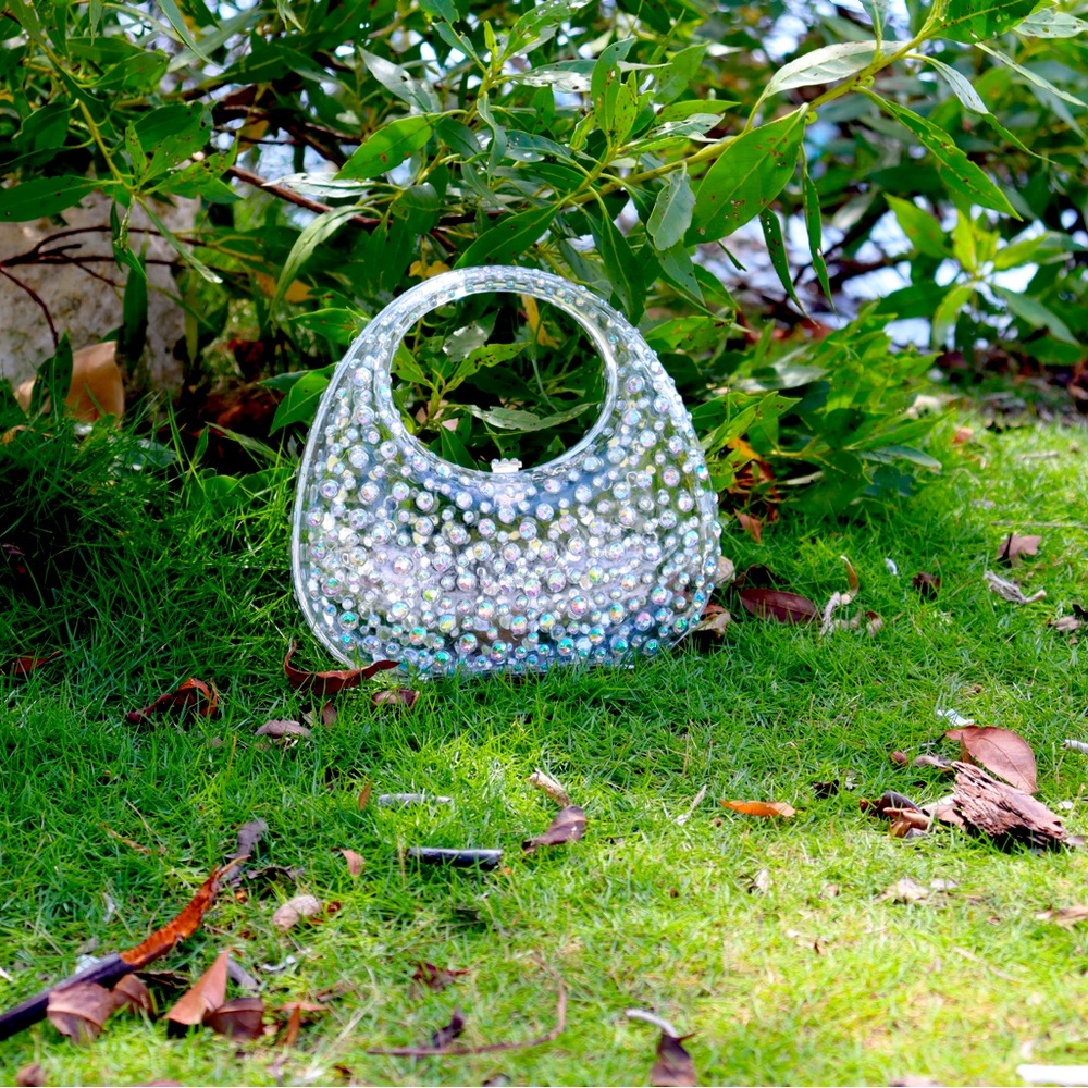 Acrylic Transparent Evening With Swarovski Crystals Clutch Bag/ Silver